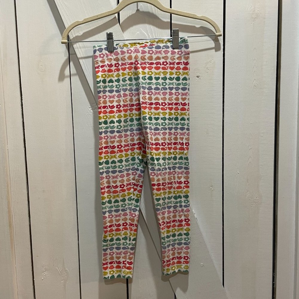Boden white multi-colored printed pants 7-8 years